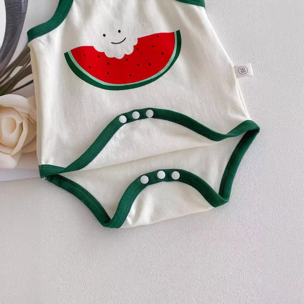 New Design Summer Baby Kids Boys And Girls Cartoon Watermelon Pattern Sleeveless Strap Onesies-2