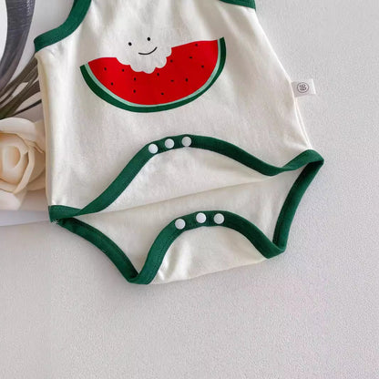 New Design Summer Baby Kids Boys And Girls Cartoon Watermelon Pattern Sleeveless Strap Onesies-2