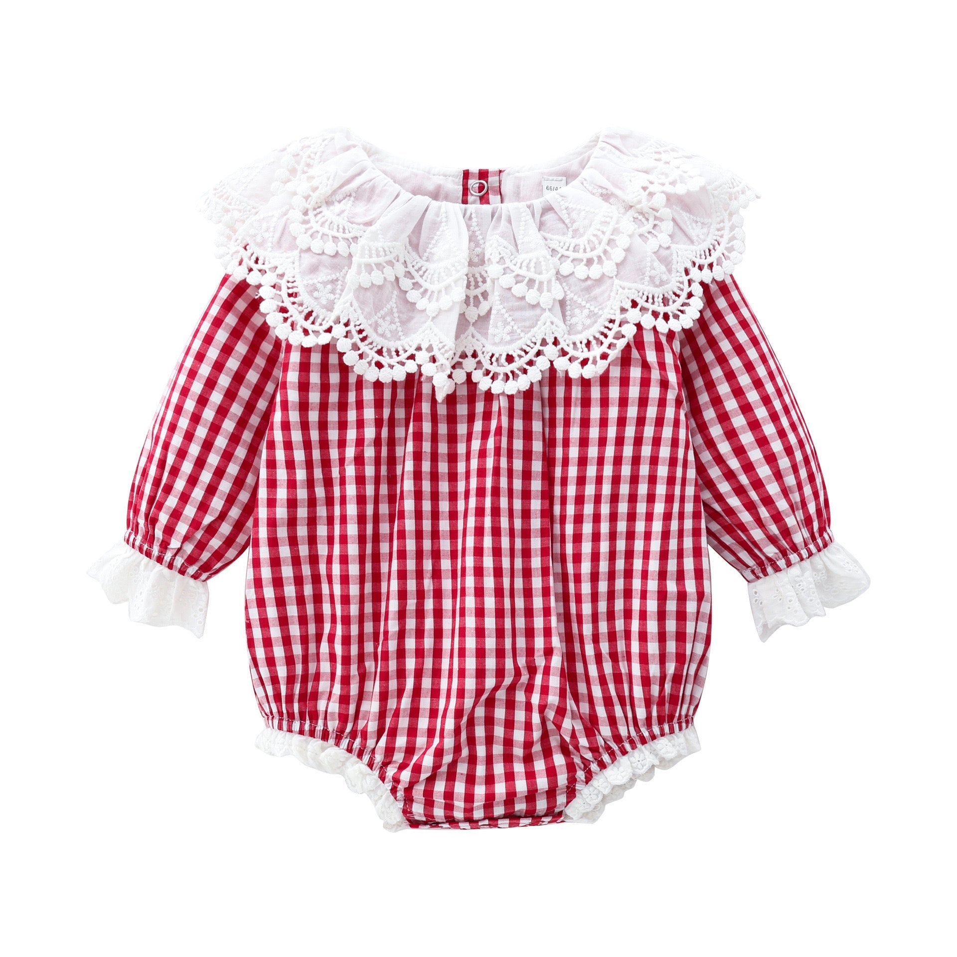 Baby Girl Layered Ruffle Neck Design Plaid Graphic Longsleeve &amp; Short Sleeve Onesies-1