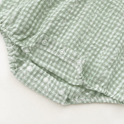 Spring New Arrival Baby Girls Green Plaid Onesie-2