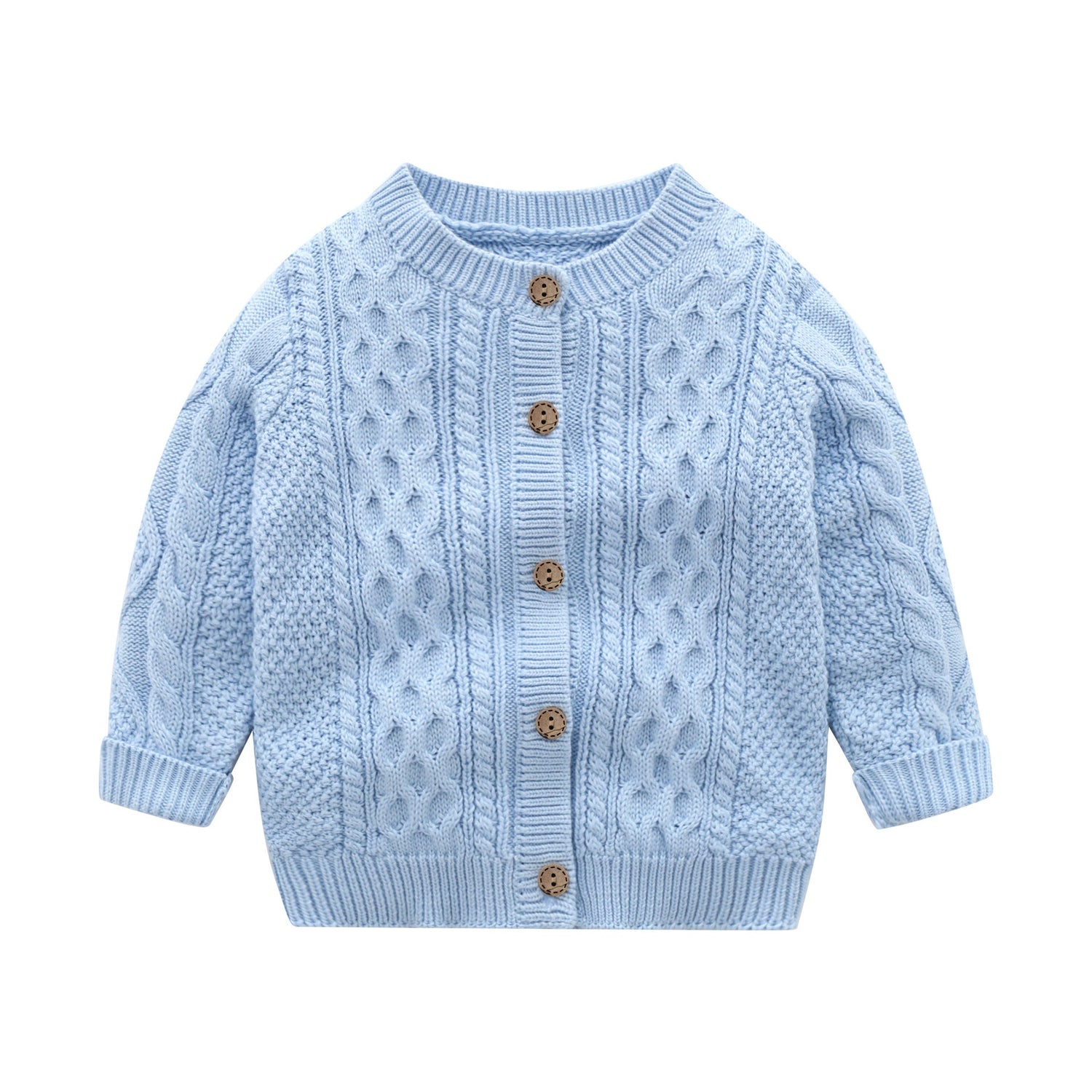 Baby Solid Color Crochet Knitted Pattern Single Breasted Design Sweater Cardigan-2