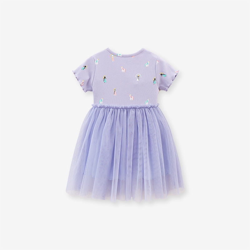 Spring And Summer Baby Girls Short Sleeves Unicorn Ladies Cartoon Chiffon Dress-1