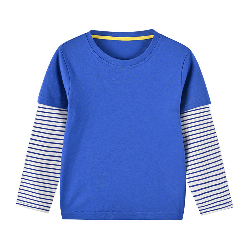 Boys And Girls Striped Sleeve Patchwork O-Neck Fake 2-Pieces Hoodie In Autumn-2