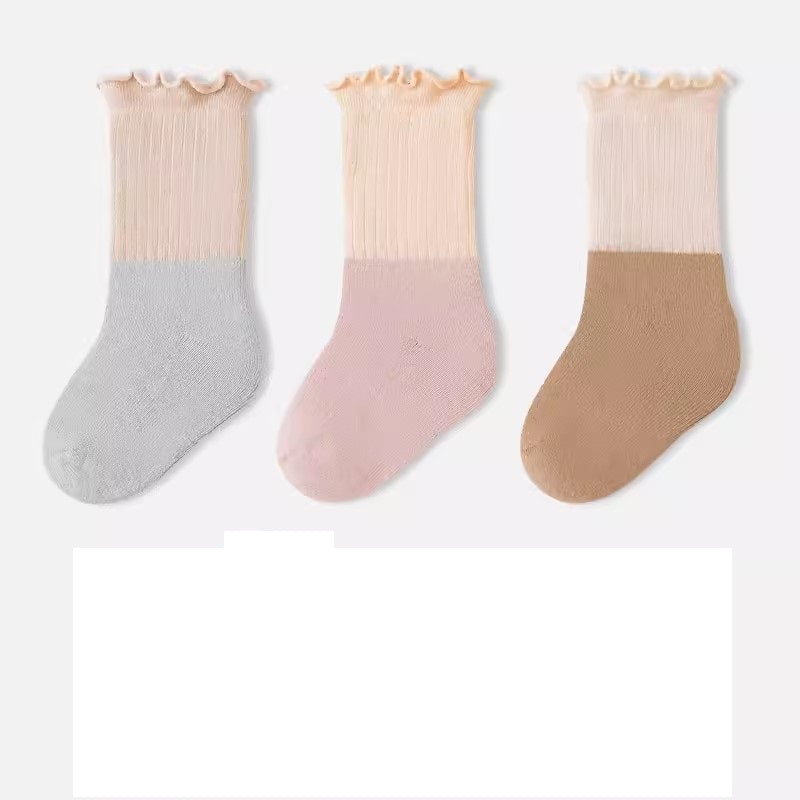 Baby Kids Unisex Patchwork Comfortable Mid-Calf Socks With Ribbed Cuffs Set-1