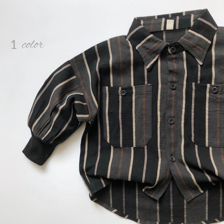 Baby Fashion Striped Pattern Lapel Design Single Breasted Shirt-7