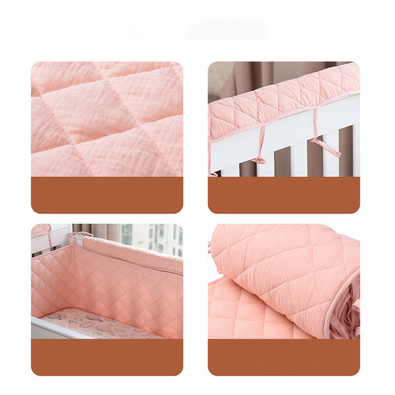 Baby Fresh Solid Color Double-Layered Gauze Baby Cot Bumper Soft Bedrail Cushion-0