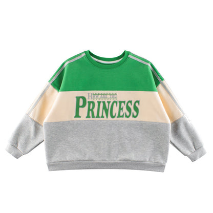 Children Slogan Pattern Color Contrast Design Velvet Hoodies-2