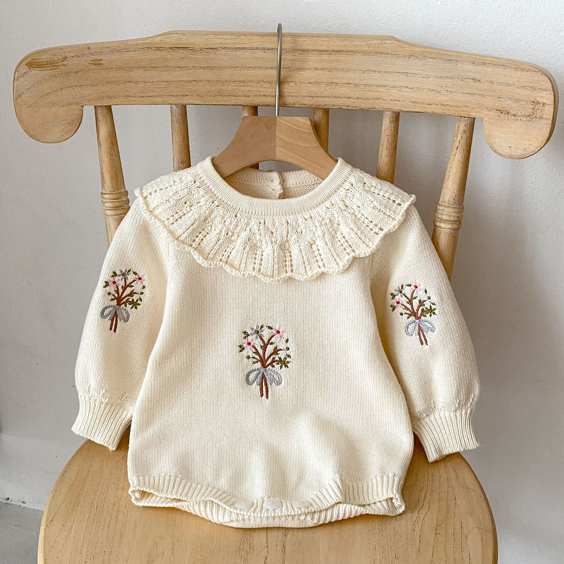 Autumn Embroidered Pattern Knitted Onesies-1