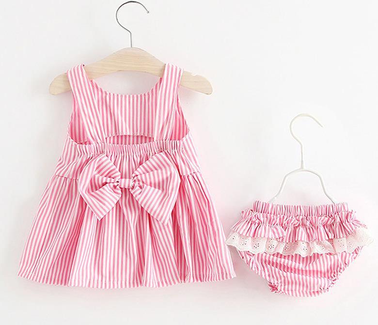 Baby Girl Striped Pattern Dress Combo Short Pants In Sets-2