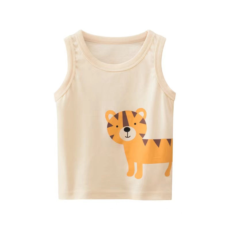 Baby Boy Animal Print Round Neck Sleeveless Children’s Tops In Summer-2