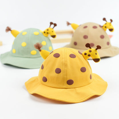 Baby Solid Color Animal Print Design Sunshade Bucket Hats-2