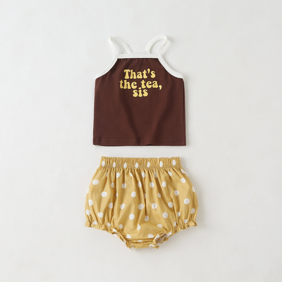 Baby Girl Slogan Pattern Sling Tops Combo Polka Dot Graphic Triangle Shorts 1 Pieces Sets-2