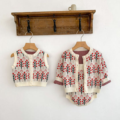 Autumn Flower Pattern Knitwears Cardigan &amp; Onesies-2