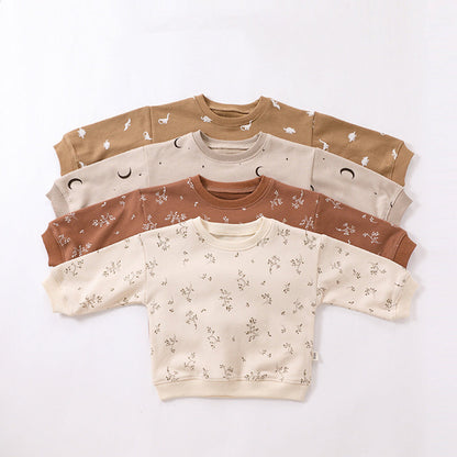 Baby Western Print Pattern Long Sleeve Casual Hoodie Sets Home Clothes-2