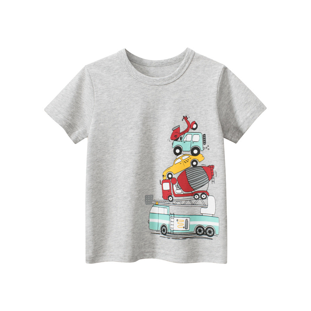 Construction Vehicles Printing Boys T-Shirt In European And American Style For Summer-0