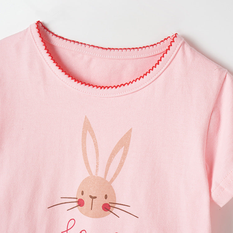 Girls’ Clothing Summer Collection – Rabbit Printing Children’s T-Shirt Dress-1