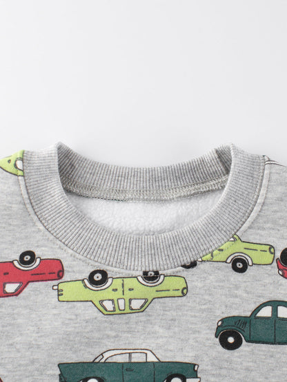 Baby Boys Automobile Cars Cartoon Crew Neck Long Sleeve Grey Pullover-2