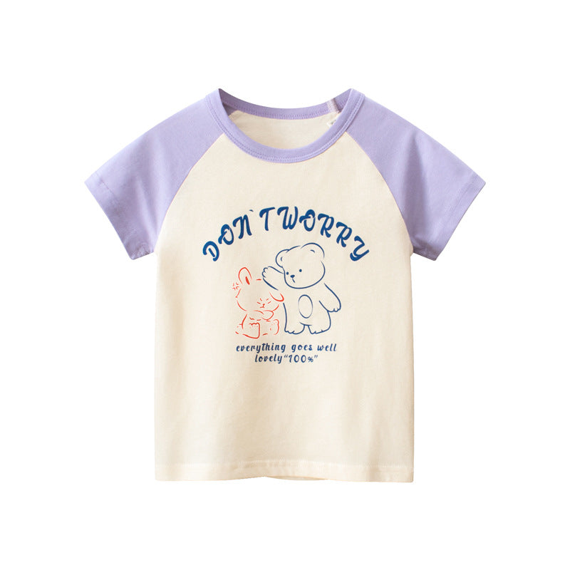 Baby Print Pattern Colorblock Design O-Neck Tee-2