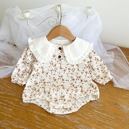 Baby Girl Floral Pattern Ruffle Lapel Design Bodysuit-2