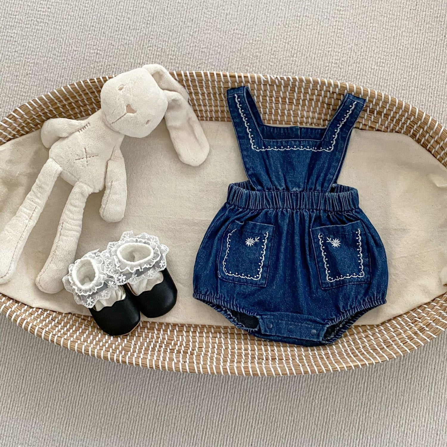 Spring Baby And Kids Girls Vintage White Shirt And Denim Overalls/Onesie Clothing Set-3