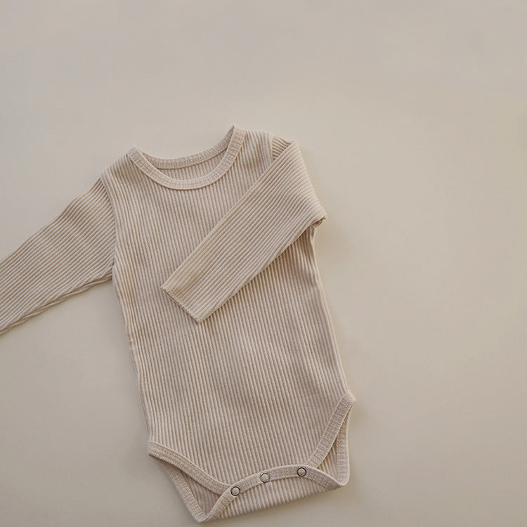 Baby Solid Color Pit Strip Fabric Long Sleeve Bodysuit-2