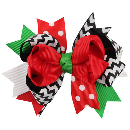 Christmas Various Pattern Dovetail Bow Shape Design Hair 5 Clips Festival Gift-2