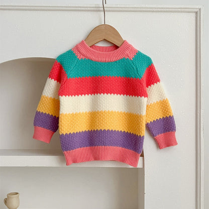 Baby Girl Rainbow Strips Knitting Pullover Sweater-2