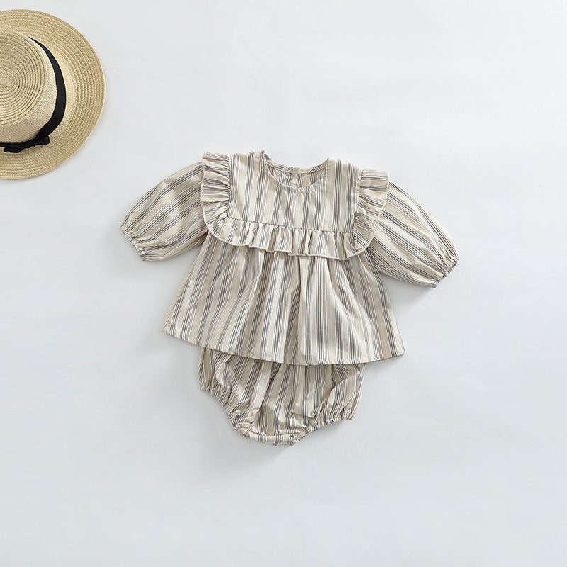 Baby Girl Striped Pattern Shirt Combo Shorts 1 Pieces Sets-2