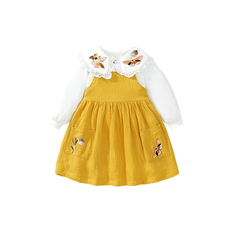 Embroidered Pattern Doll Neck Short &amp; Dress Sets-2