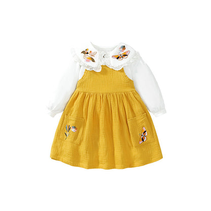 Embroidered Pattern Doll Neck Short &amp; Dress Sets-2