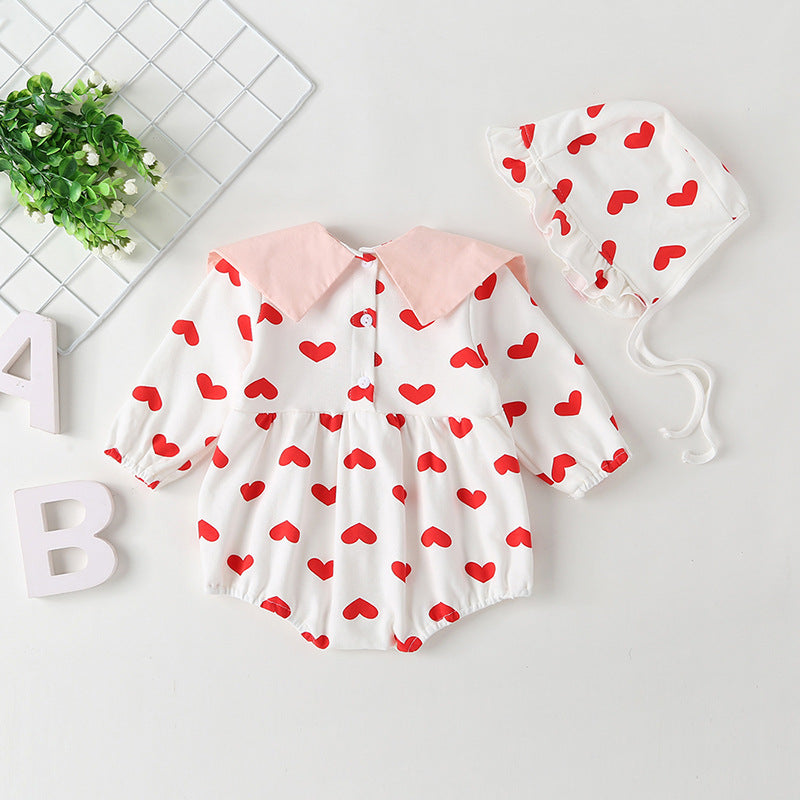 Baby Girl Heart Pattern Big Bow Tie Patched Design Triangle Onesies-2