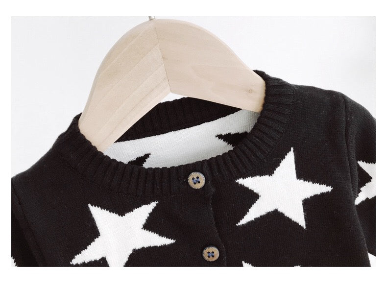 Baby Boy Star Pattern Single Breasted Design Long Sleeve Cardigan-1