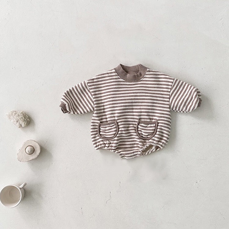 Baby Striped Pattern Crewneck Long Sleeve Quality Onesies-1