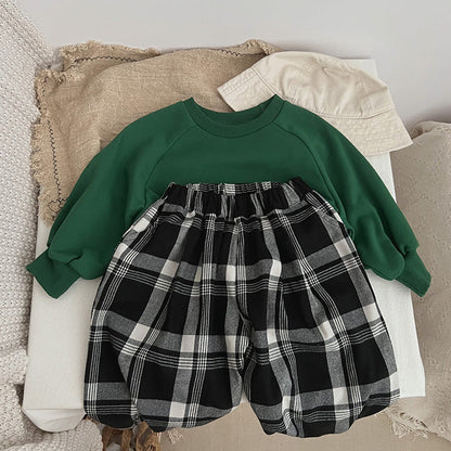 Baby Classic Plaid Pattern Loose Cotton Trousers-2