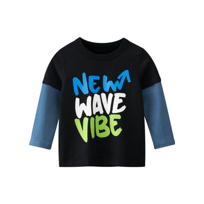 Baby Boy Colorful Slogan Print False Design Long-Sleeved Shirt-2