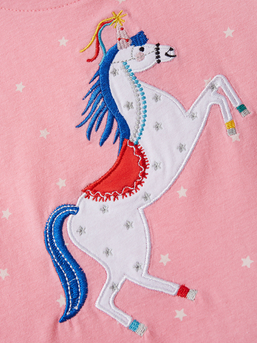 Baby Kids Girls Unicorn Pattern Short Sleeves White Stars Dress-3