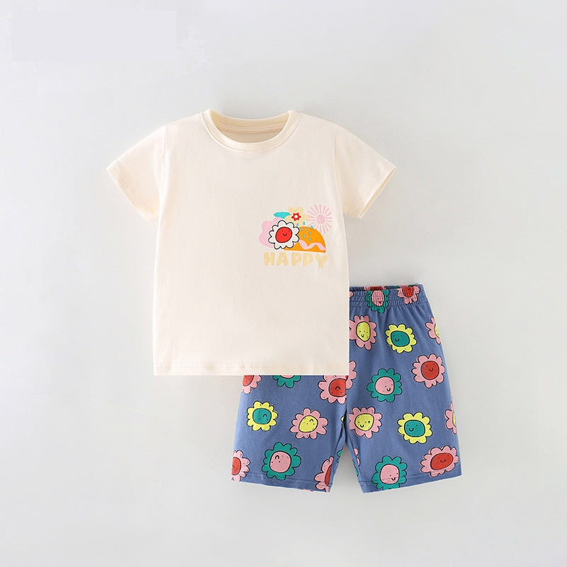 Baby And Kids Boys And Girls Cartoon Short Sleeves Top And Shorts Casual Clothing Set-1