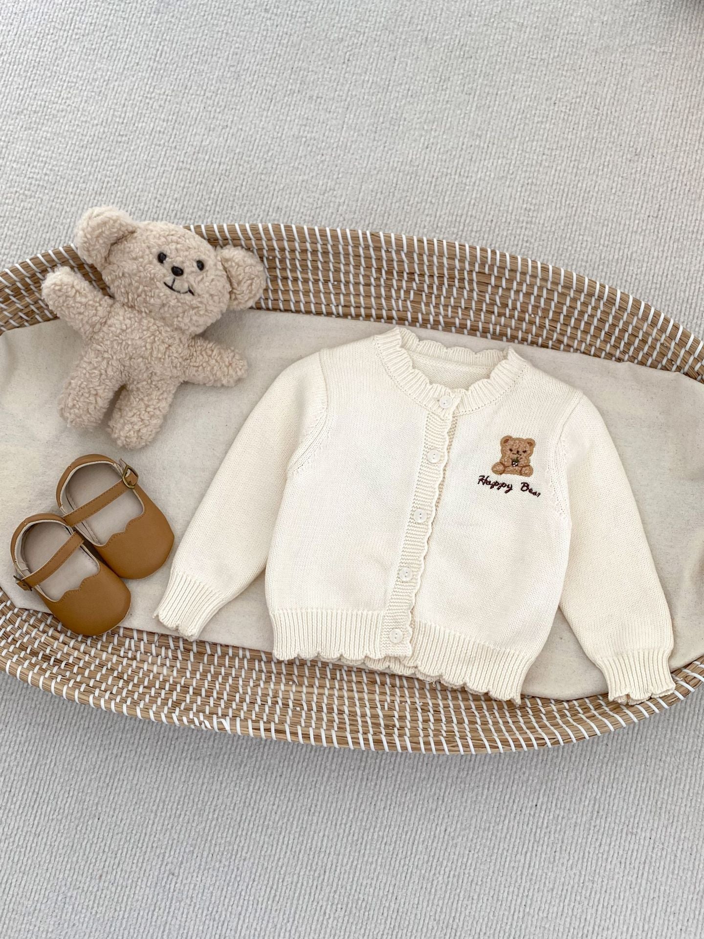 Children’s Knitted Teddy Bear And Wreath Cardigan For Spring – Boys And Girls Sweater For Baby Clothing-1