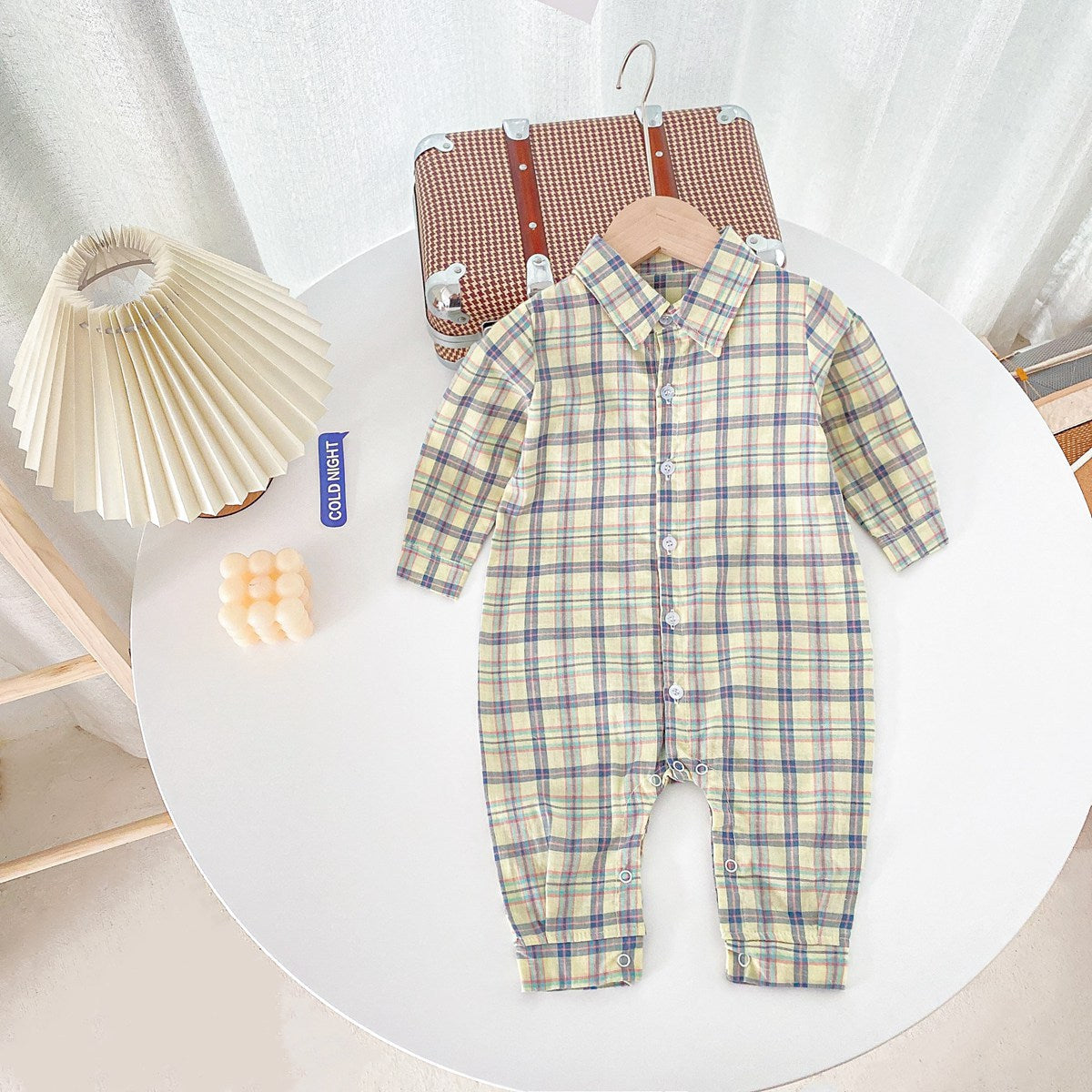 Baby Boy Classic Plaid Pattern Lapel Design Long Sleeve Rompers-2