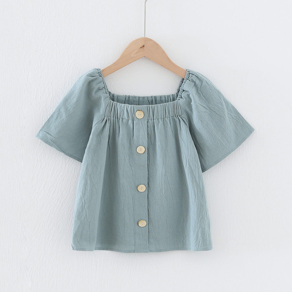 Solid Color Single Breasted Design Square Collar Tops In Summer-2