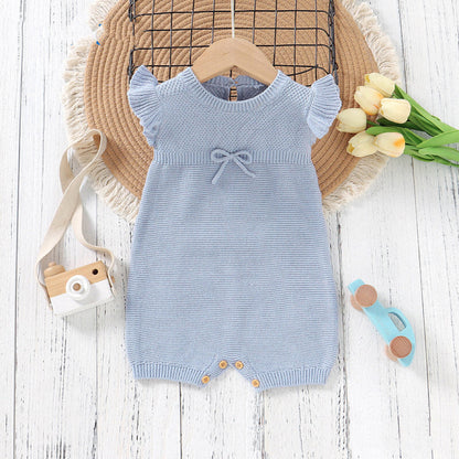 Baby Solid Color Flying Sleeves Sweet Knitted Rompers-2