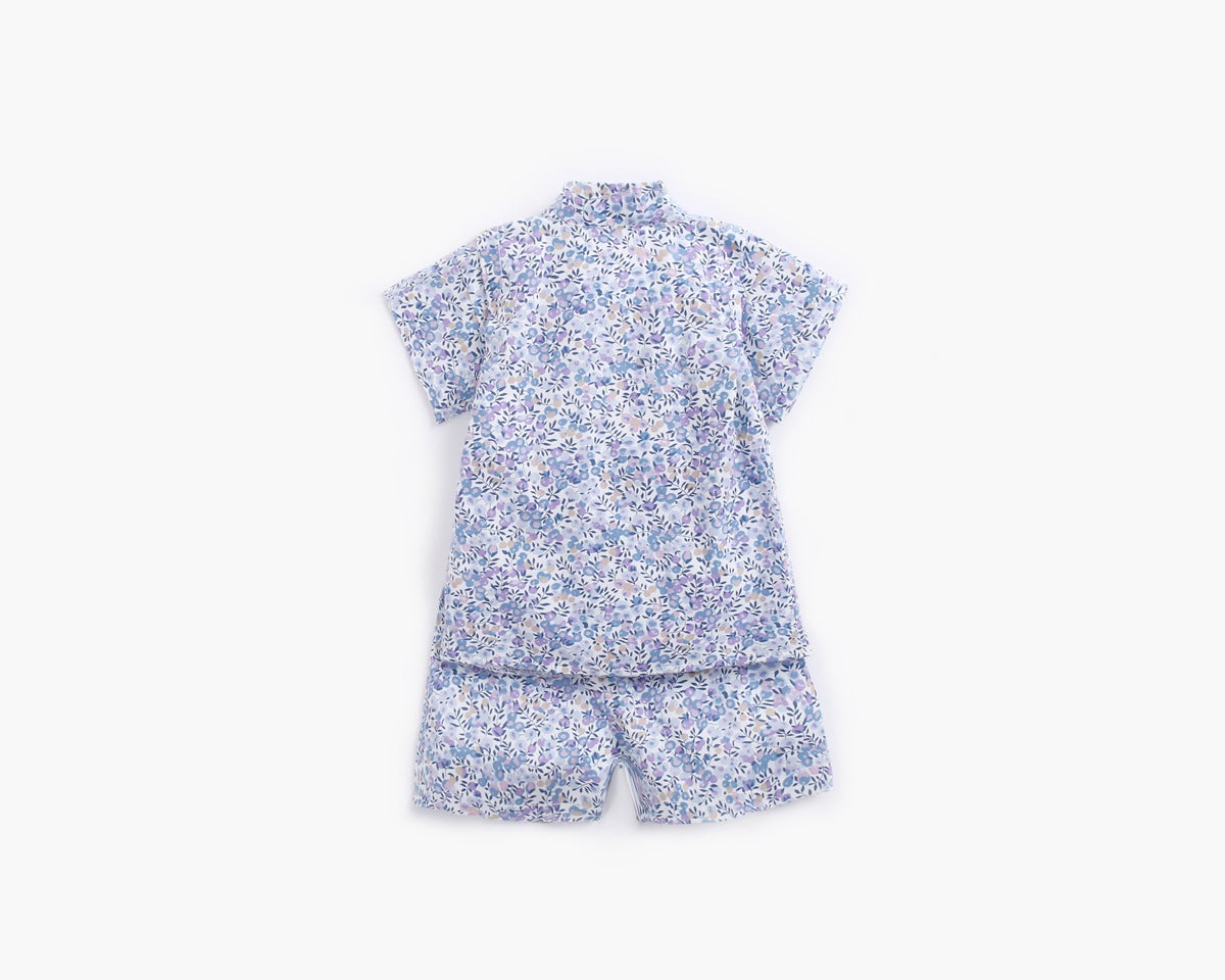 Baby Floral Print Belt Design Short-Sleeved Tops Combo Shorts Japanese Sets Pajamas-2