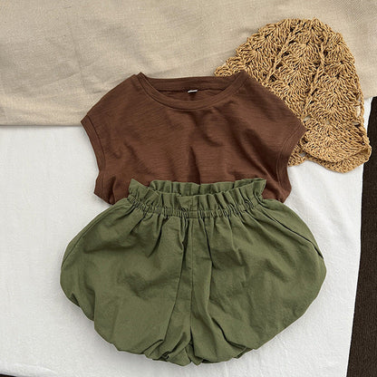 Baby Girl Solid Color Loose Soft Cotton Shorts-2