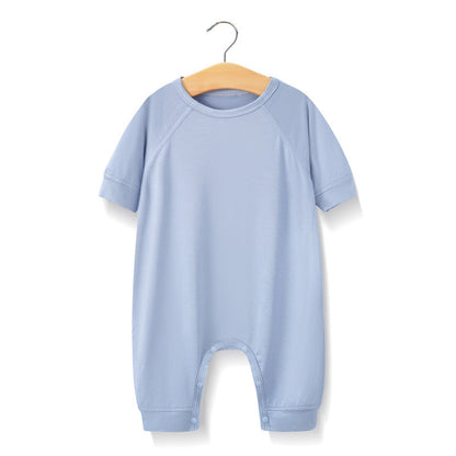 Baby Solid Color Medium Sleeve Summer Crotch Jumpsuit Pajamas-2