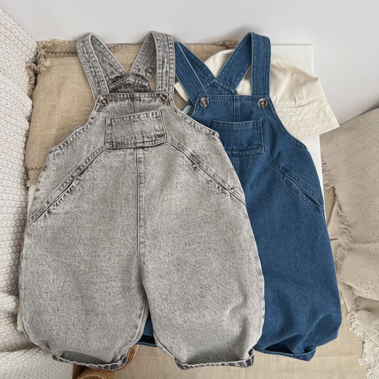 Baby Unisex Washed Denim Fabric Loose Overall-2