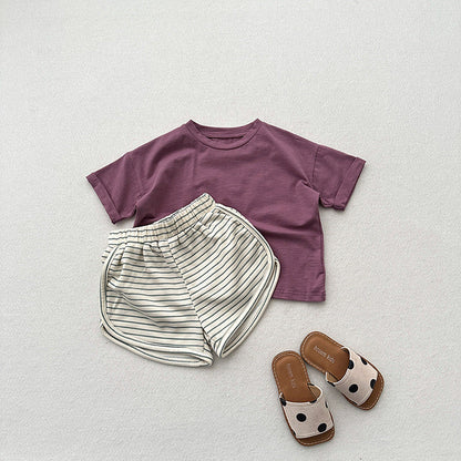 Summer New Arrival Kids Unisex Casual Thin Striped Basic Shorts-3