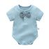 Baby Boy And Girl Solid Color Bow Tie Design Short Sleeve Buttoned Onesies-3