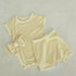 Baby Unisex Solid Color Comfy Cotton Onesies & Shorts Sets With Headband-3