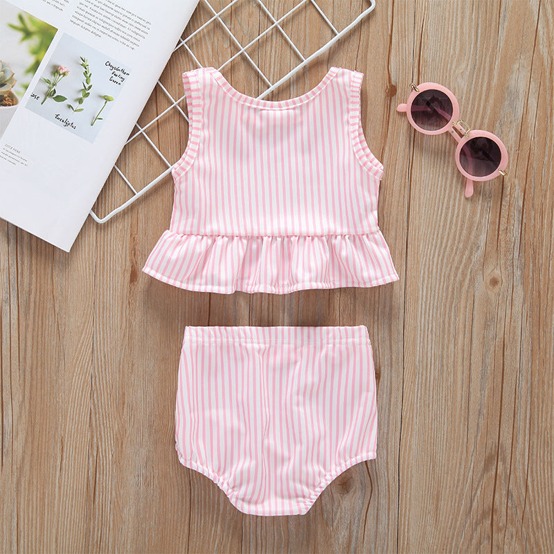 Baby Girl Striped Graphic Ruffle Tops Combo Shorts 1-Pieces Swimsuit-3