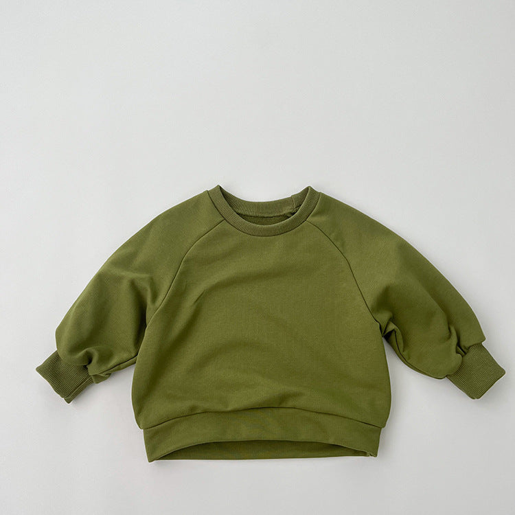 Baby Solid Color Long Sleeve Pullover Crewneck Hoodies-3